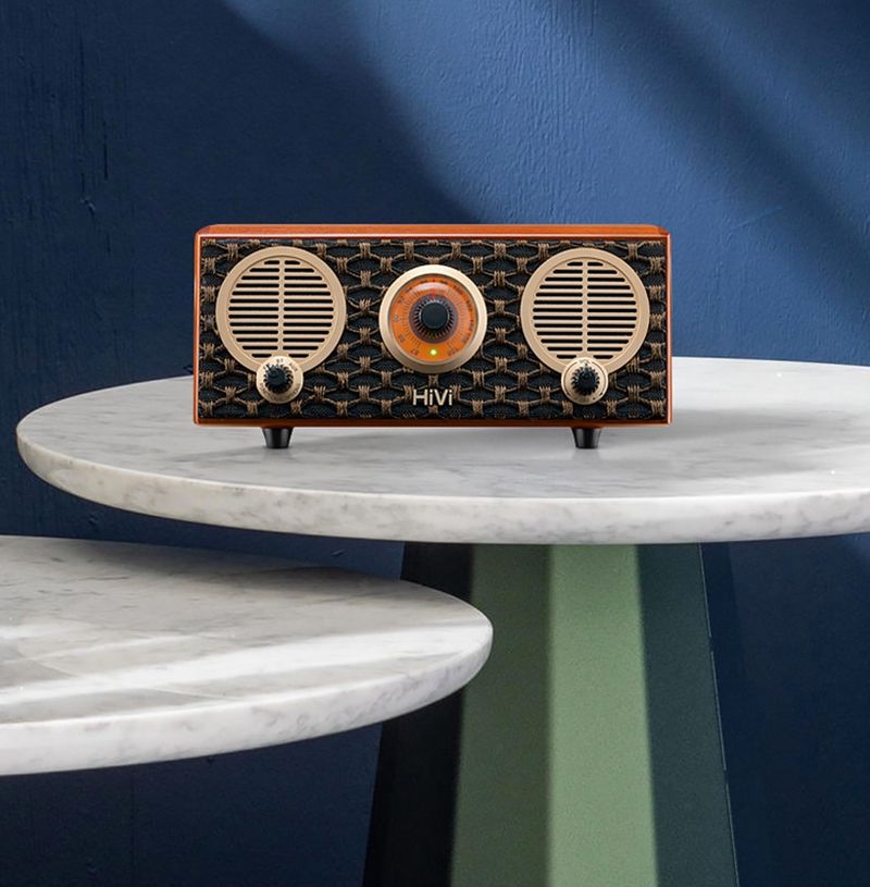 A/HiVi Classical M2R Sonata Log Wireless Bluetooth Active FM Radio Portable Speaker Black
