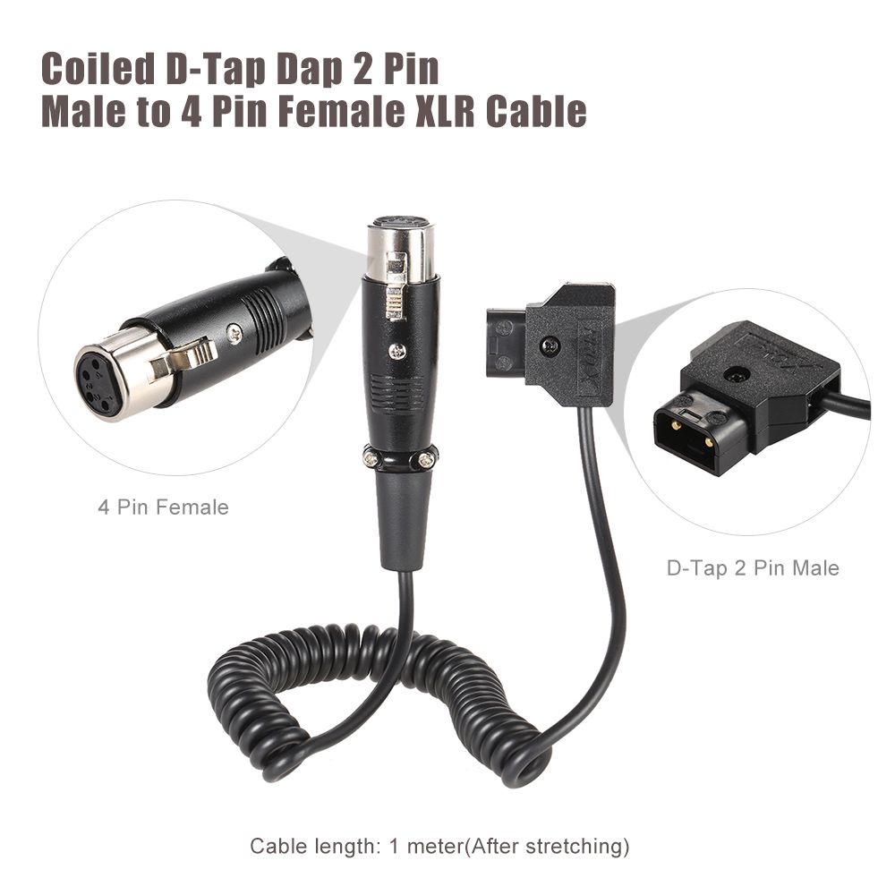 Coiled D-Tap Dap 2 Pin Male To 4 Pin Female XLR Cable 1