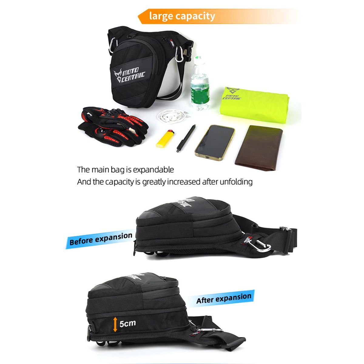 MOTOCENTRIC Motorcycle Leg Bag Motorcycle Rider Waist Bags Anti splash Reflective Large Capacity Cycling Riding Thigh Bags for Men Women
