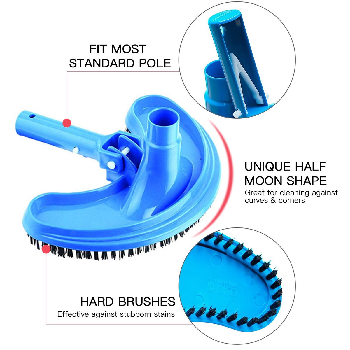 Half Moon Pool Vacuum Head Flexible Swimming Pool Vacuum Head for Concrete or Plaster Pool Cleaning