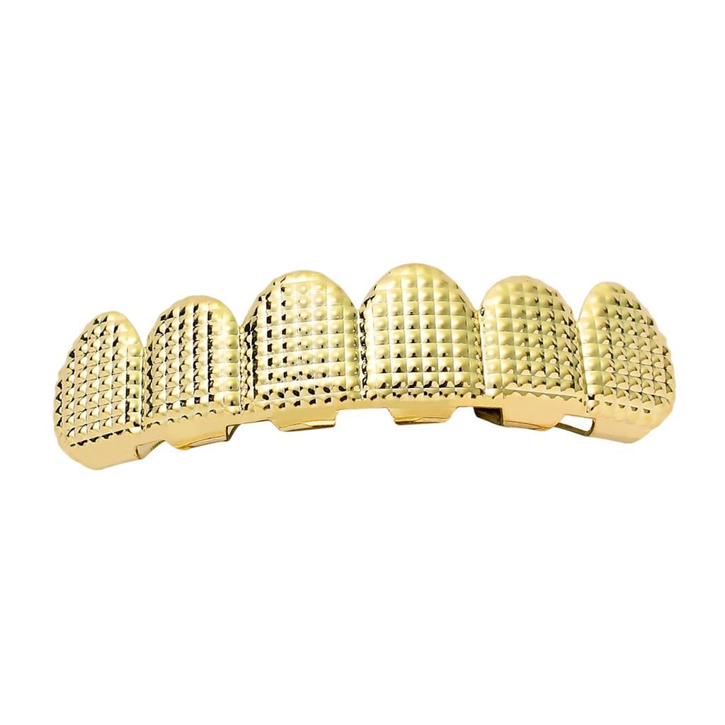 Gold Plated Texture Grills Rapper 6 Teeth Caps Silicone Mold Gold Top