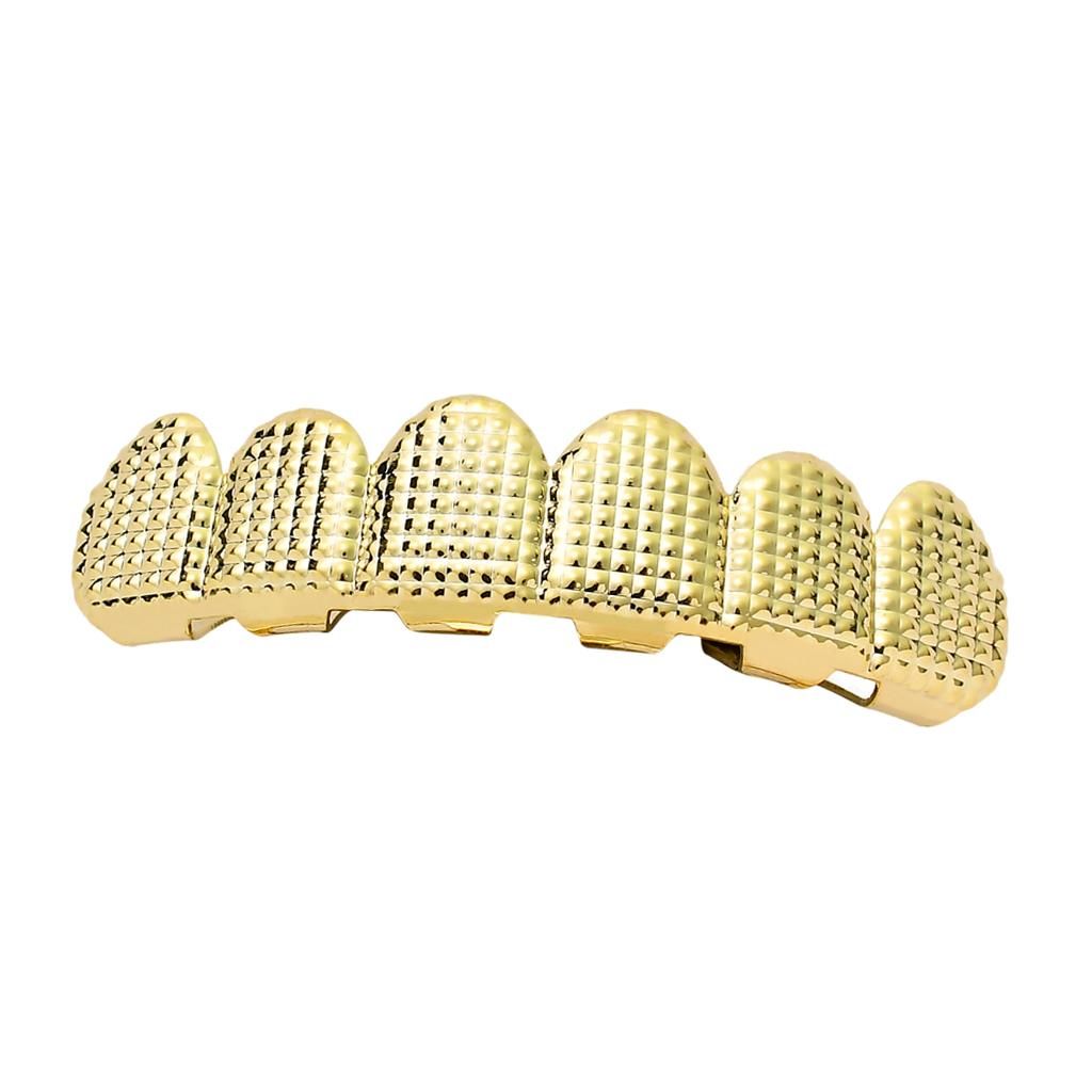 Gold Plated Texture Grills Rapper 6 Teeth Caps Silicone Mold Gold Top