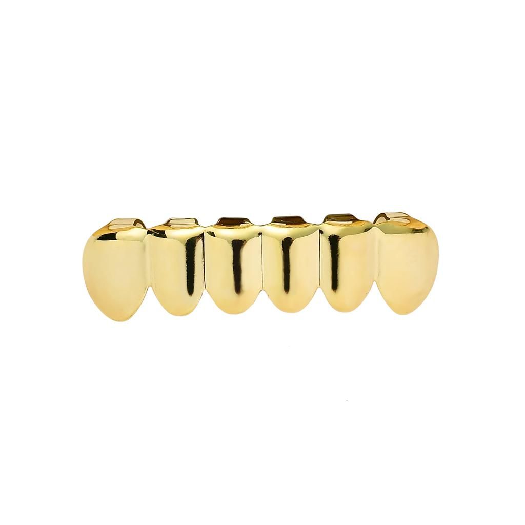 Gold Plated Texture Grills Rapper 6 Teeth Caps Silicone Mold Gold Top