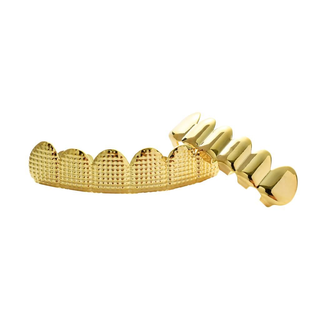 Gold Plated Texture Grills Rapper 6 Teeth Caps Silicone Mold Gold Top