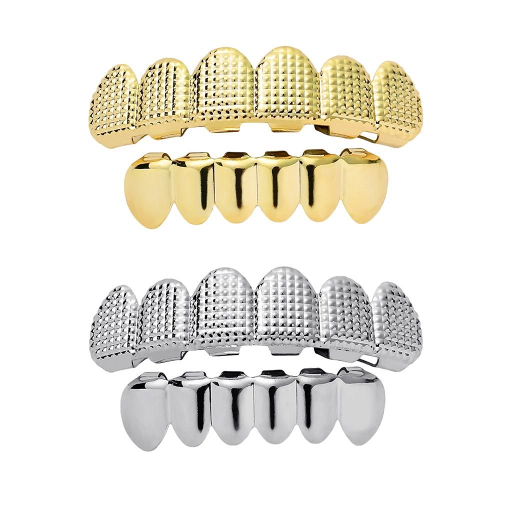 Gold Plated Texture Grills Rapper 6 Teeth Caps Silicone Mold Gold Top