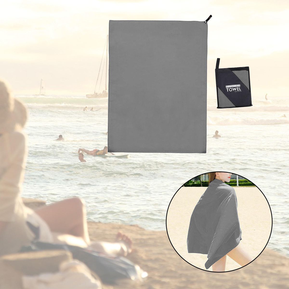 Super Absorbent Microfiber Towel 3 Sizes Multi-Purpose Grey 76x152cm