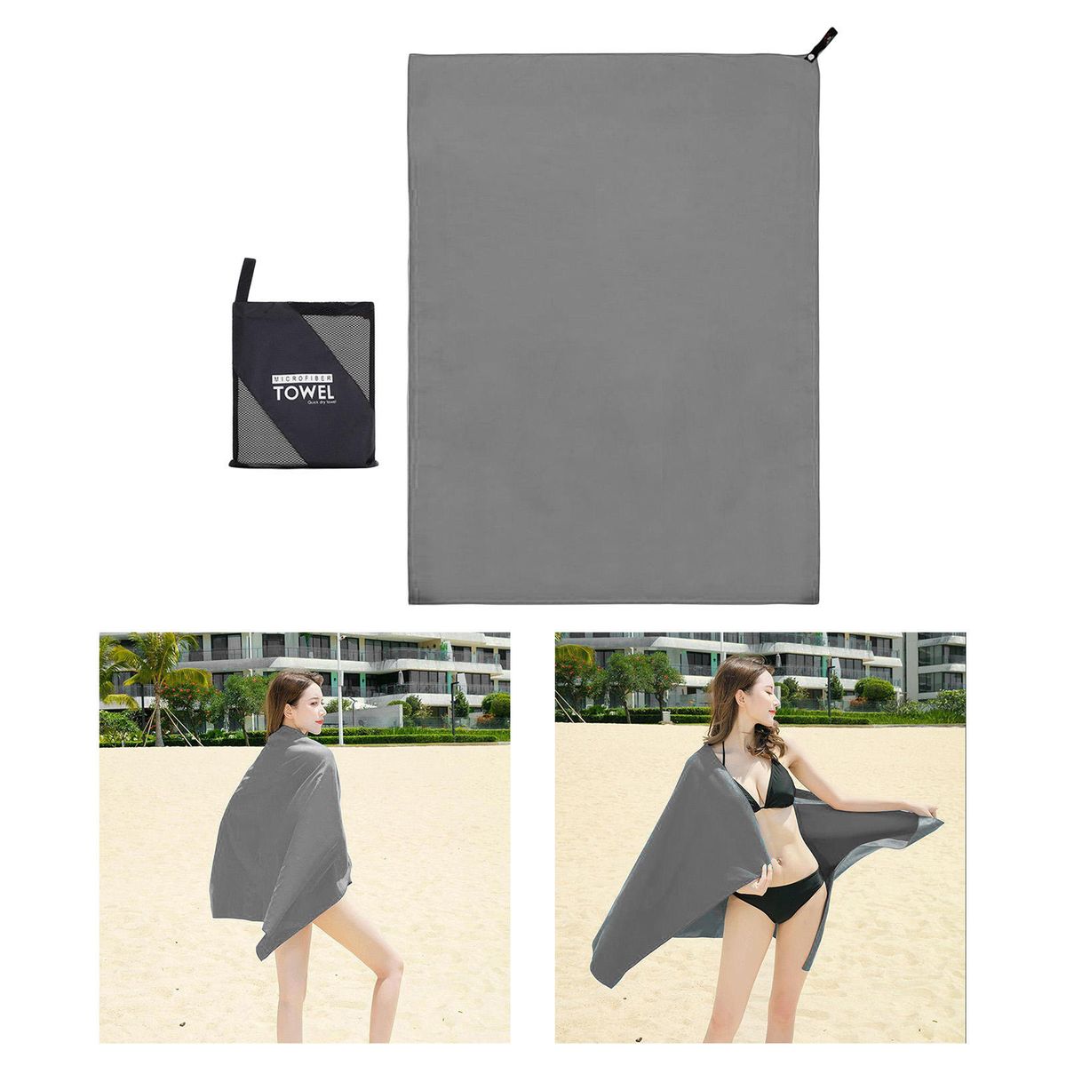 Super Absorbent Microfiber Towel 3 Sizes Multi-Purpose Grey 76x152cm