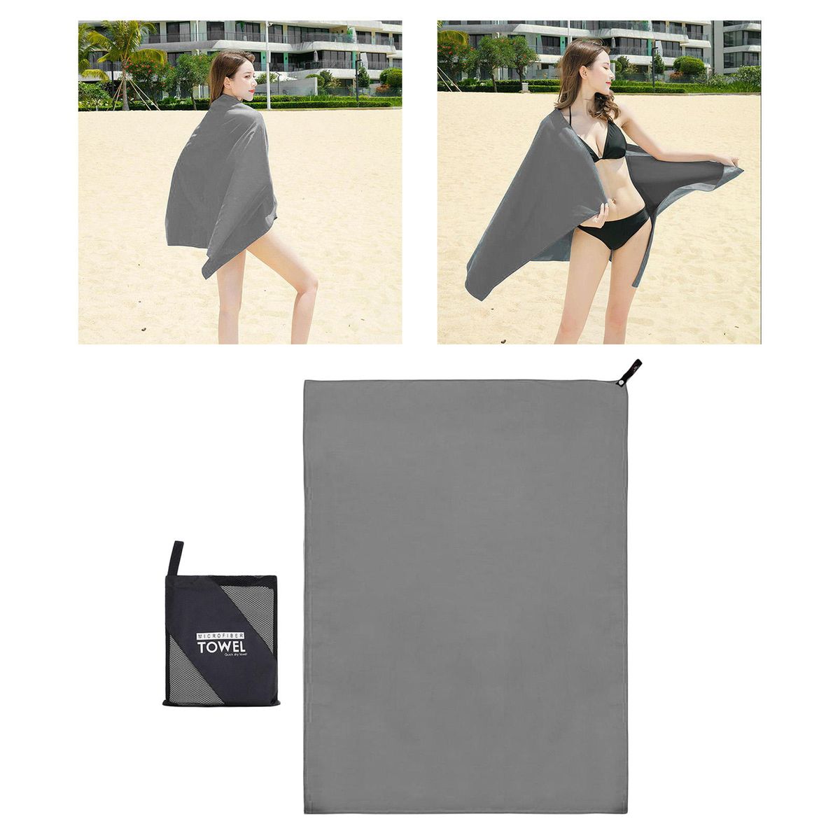 Super Absorbent Microfiber Towel 3 Sizes Multi-Purpose Grey 76x152cm