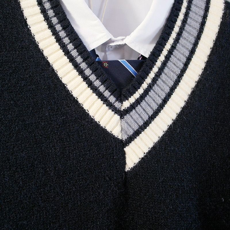 Sweater Vest Men Personality Sleeveless V-neck Striped Patchwork Tricot Top