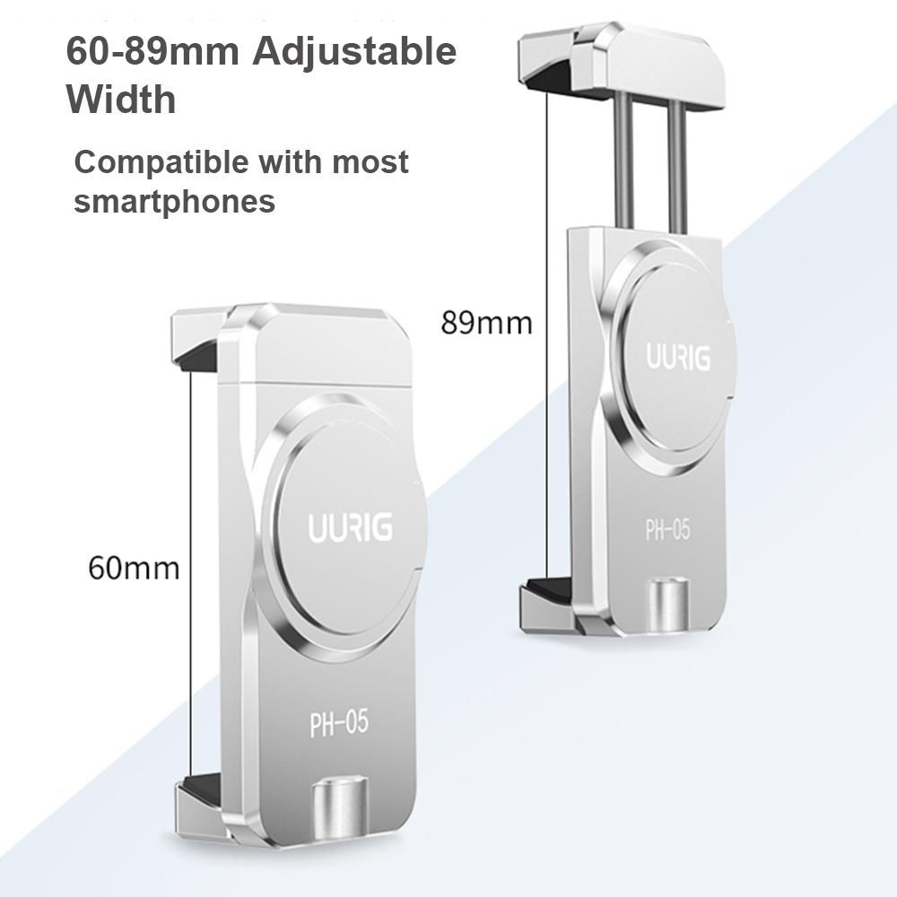 UURIG PH-05 Magnetic Phone Holder Phone Tripod Mount Clamp Aluminum Alloy with Cold Shoe Mount 1/4 Inch Screw Hole Replacement for iPhone 14/13/12/11 and More