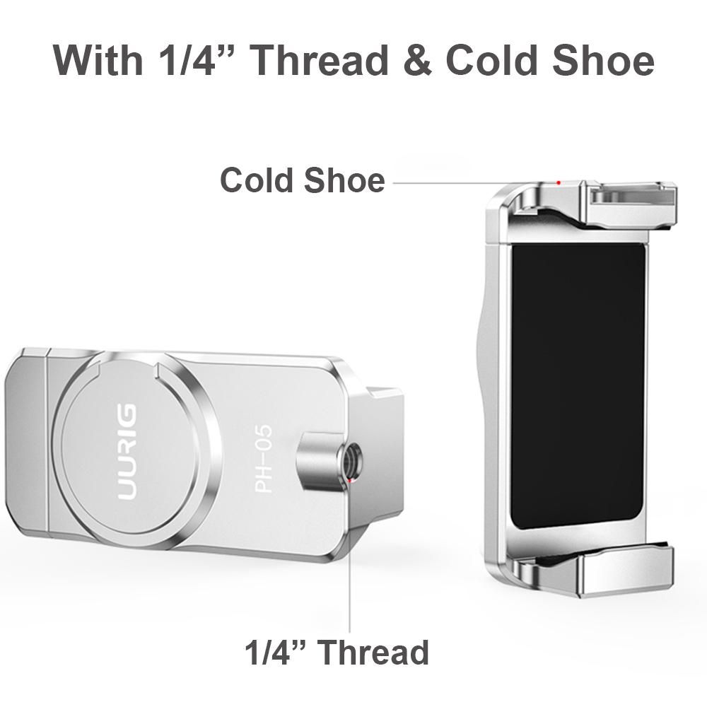 UURIG PH-05 Magnetic Phone Holder Phone Tripod Mount Clamp Aluminum Alloy with Cold Shoe Mount 1/4 Inch Screw Hole Replacement for iPhone 14/13/12/11 and More