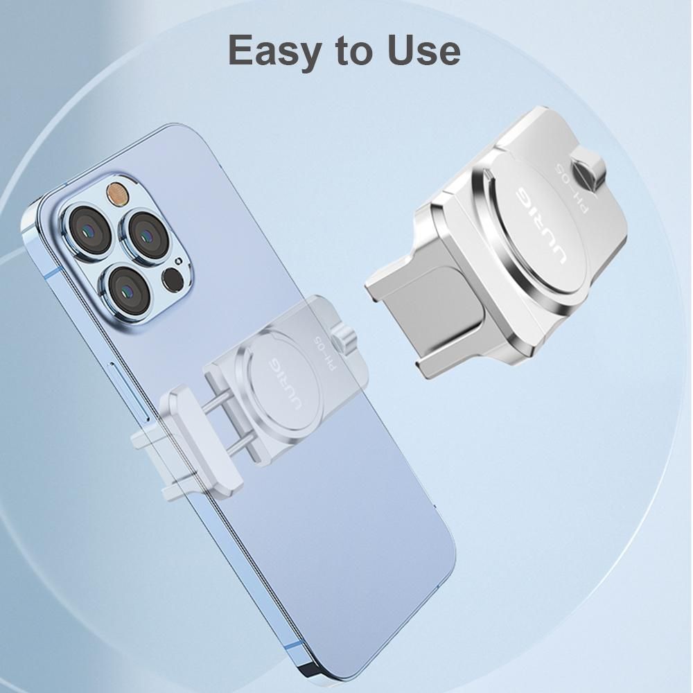 UURIG PH-05 Magnetic Phone Holder Phone Tripod Mount Clamp Aluminum Alloy with Cold Shoe Mount 1/4 Inch Screw Hole Replacement for iPhone 14/13/12/11 and More