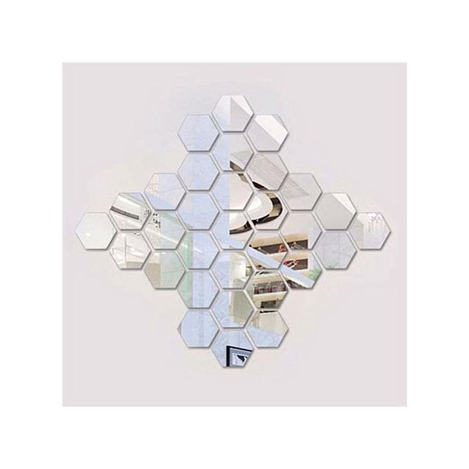 Mirror 12 Piece Hexagon Acrylic Mirror Wall Stickers Wall Decor Home Decoration-Silver