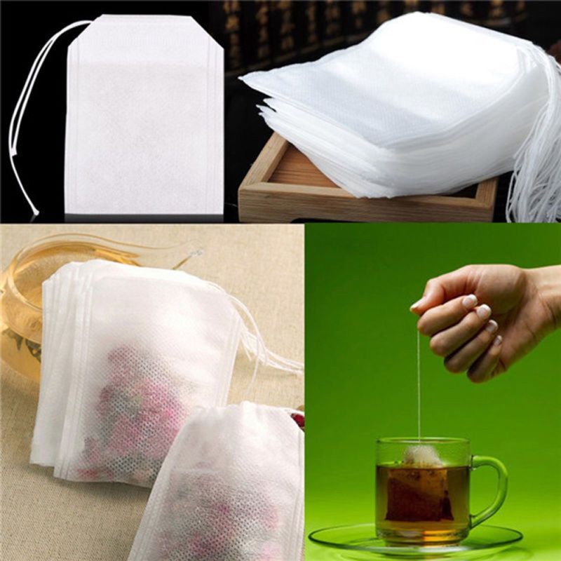 100Pcs Non-Woven Fabrics Empty Teabags String Seal Filter