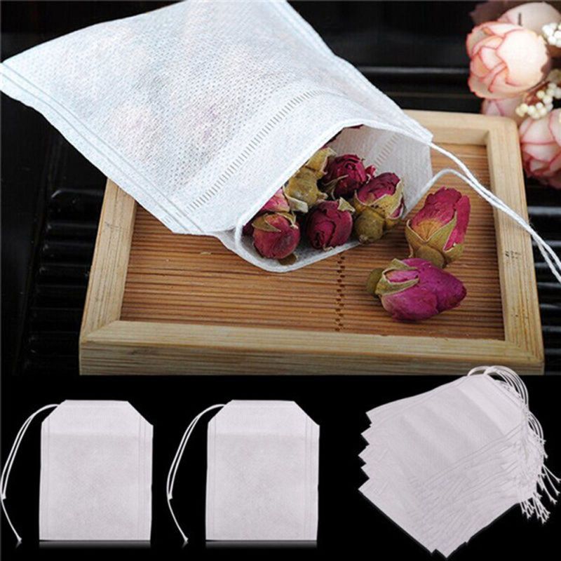100Pcs Non-Woven Fabrics Empty Teabags String Seal Filter