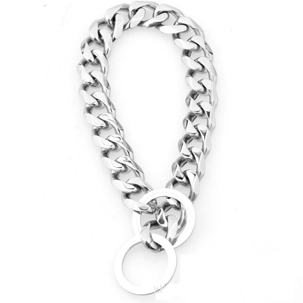 17mm Silver Cuban Curb Link Stainless Steel Dog Chain Pet Training Collar Choker#14 Inch 14 In