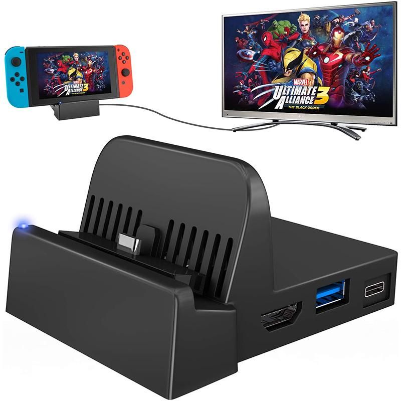 Portable Mini Switch TV Docking Station Charging Stand Replacement for Nintendo Switch Dock Set, Compact Switch to HDMI with Extra 1Pcs USB 3.0 Port