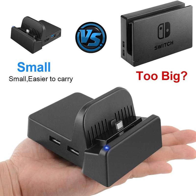 Portable Mini Switch TV Docking Station Charging Stand Replacement for Nintendo Switch Dock Set, Compact Switch to HDMI with Extra 1Pcs USB 3.0 Port