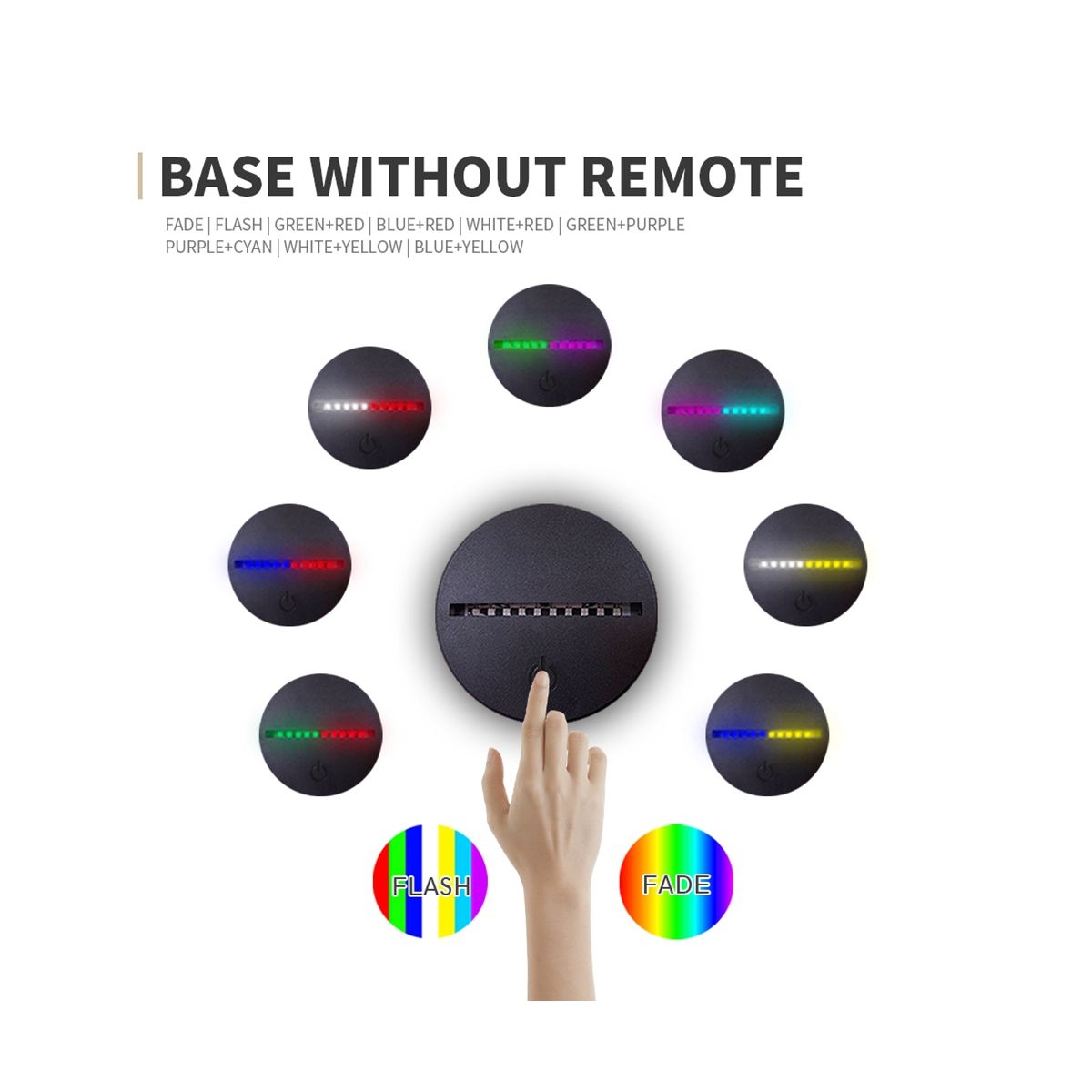 3D LED Night Light Lamp Base Two Tone 7 Colors LED Lamp Base with Remote USB Cable for Acrylic and Resin Glass Black