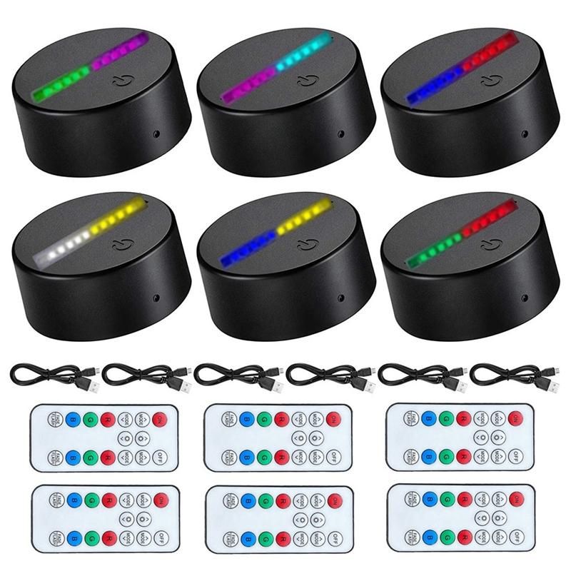 3D LED Night Light Lamp Base Two Tone 7 Colors LED Lamp Base with Remote USB Cable for Acrylic and Resin Glass Black