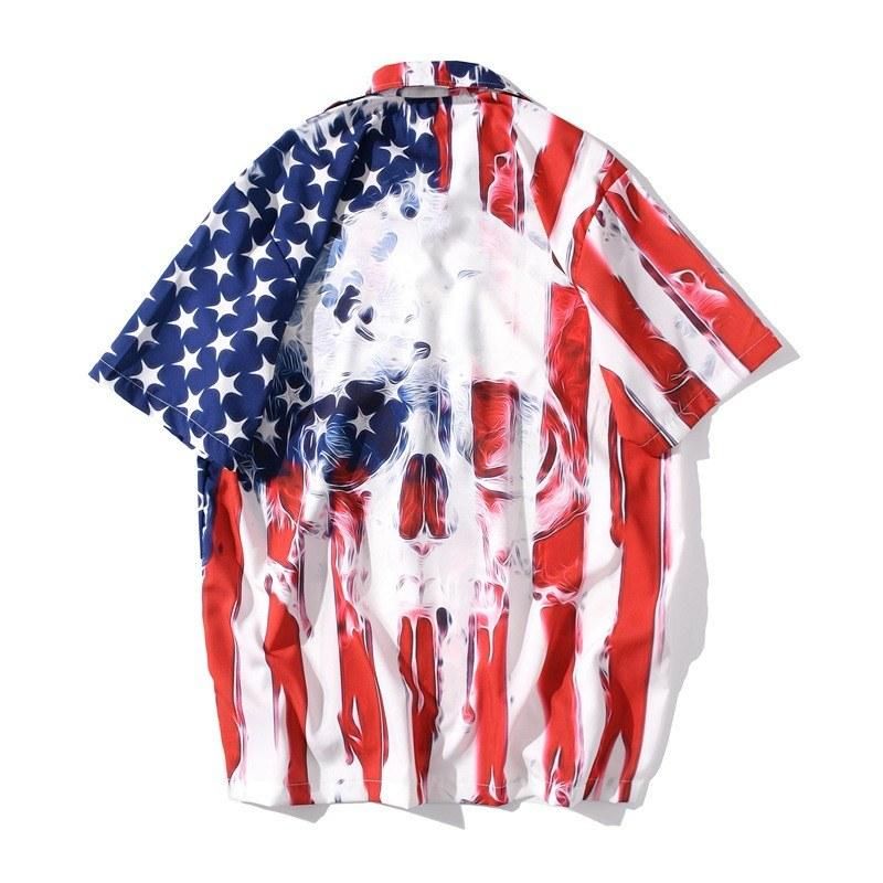 Fashionable men's printed short-sleeved shirt red XXL