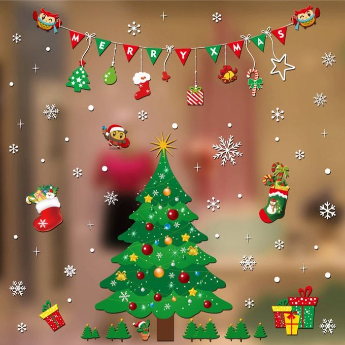 Hristmas Wall Sti Kers Window Gl  Sti Kers Santa  Laus Snowman Home De Or-HYC-64