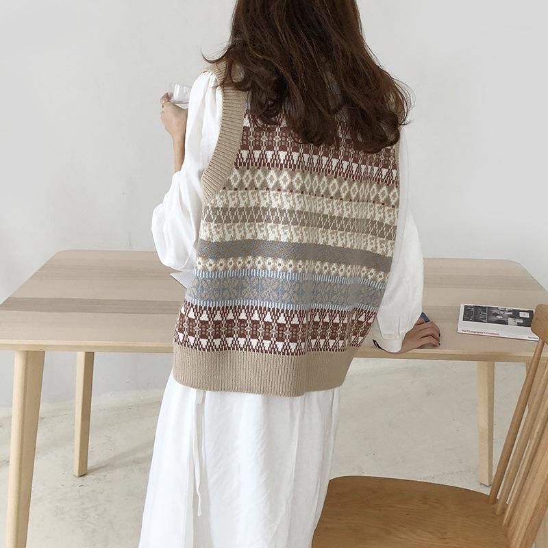 2021 Sen Sweater Women's V-Neck Overlay Tank Top Autumn Korean Pullover Sleeveless Outwear Academy