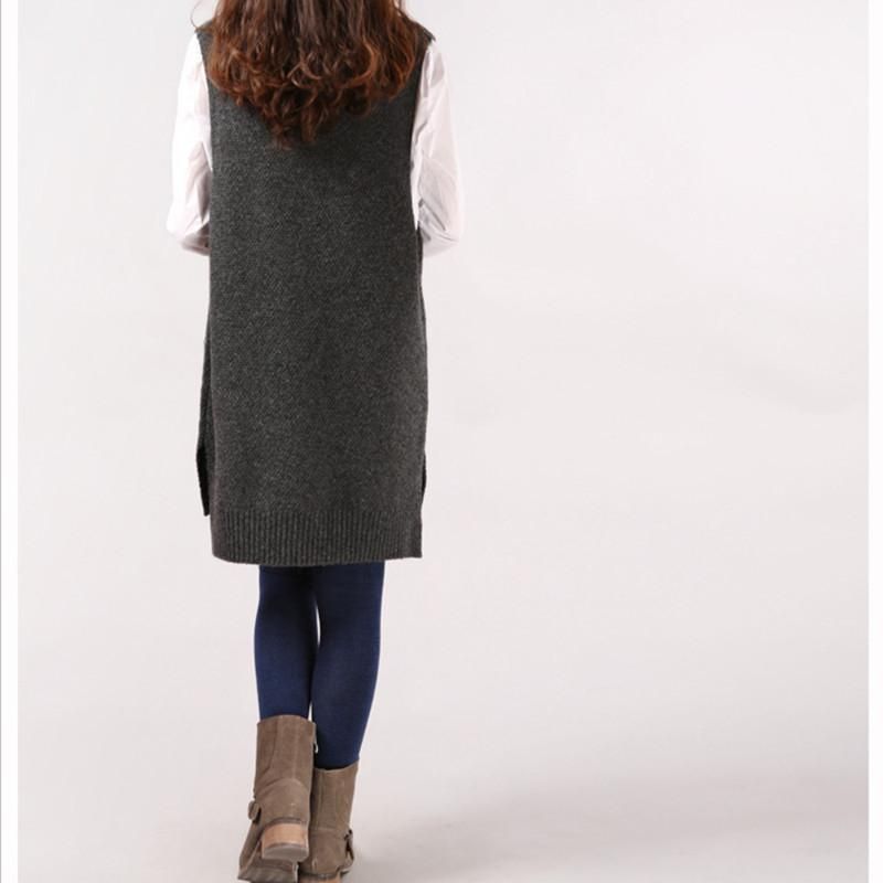 2019 Spring and Autumn New V-neck Tank Top Knitted Underlay Medium Long Korean Solid Loose