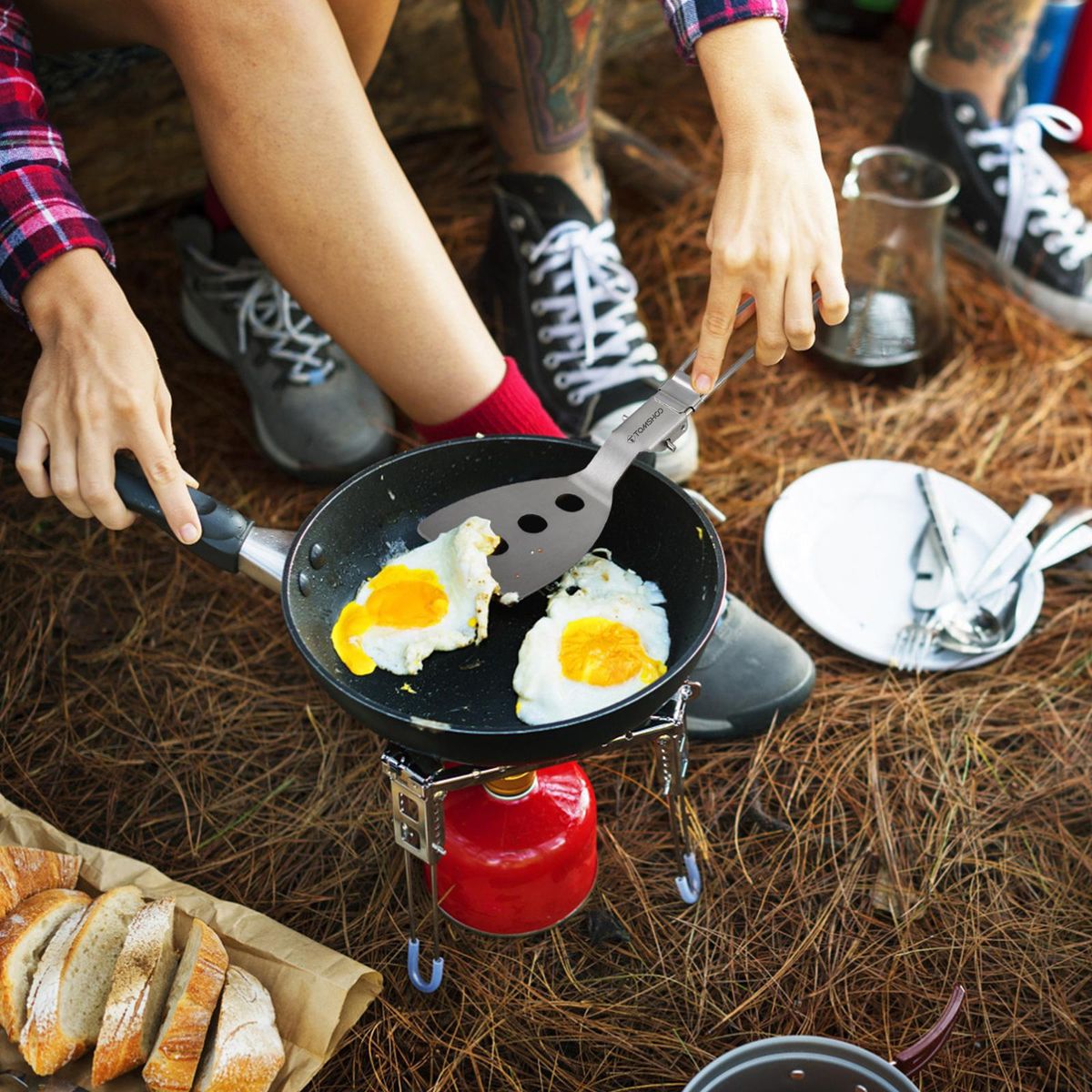 TOMSHOO Stainless Steel Folding Spatula Turner for Outdoor Cooking Camping Hiking BBQ Picnics