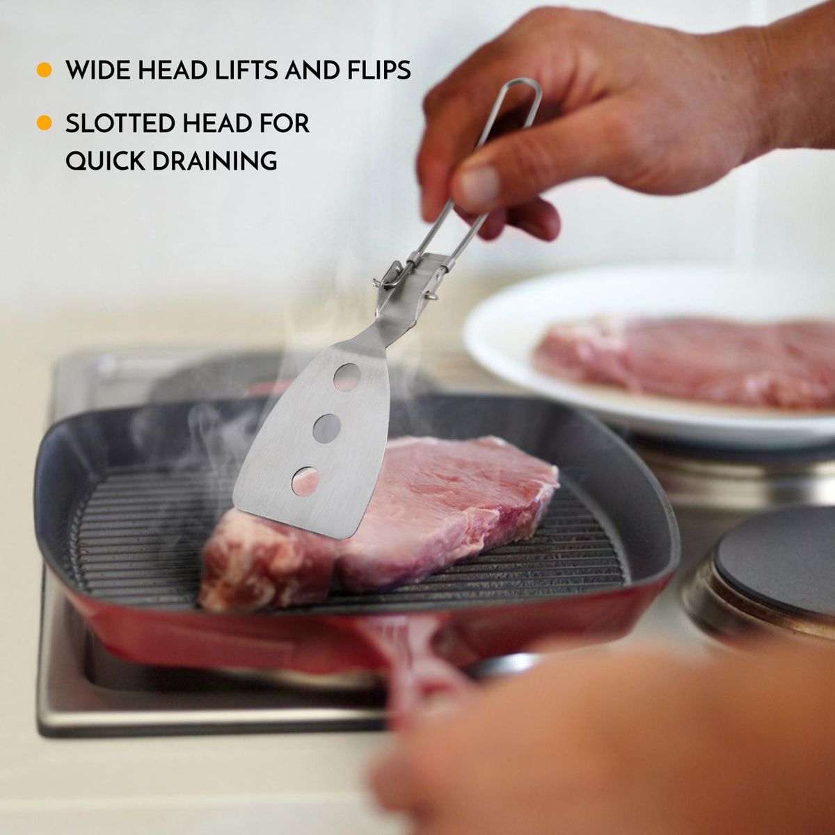 TOMSHOO Stainless Steel Folding Spatula Turner for Outdoor Cooking Camping Hiking BBQ Picnics