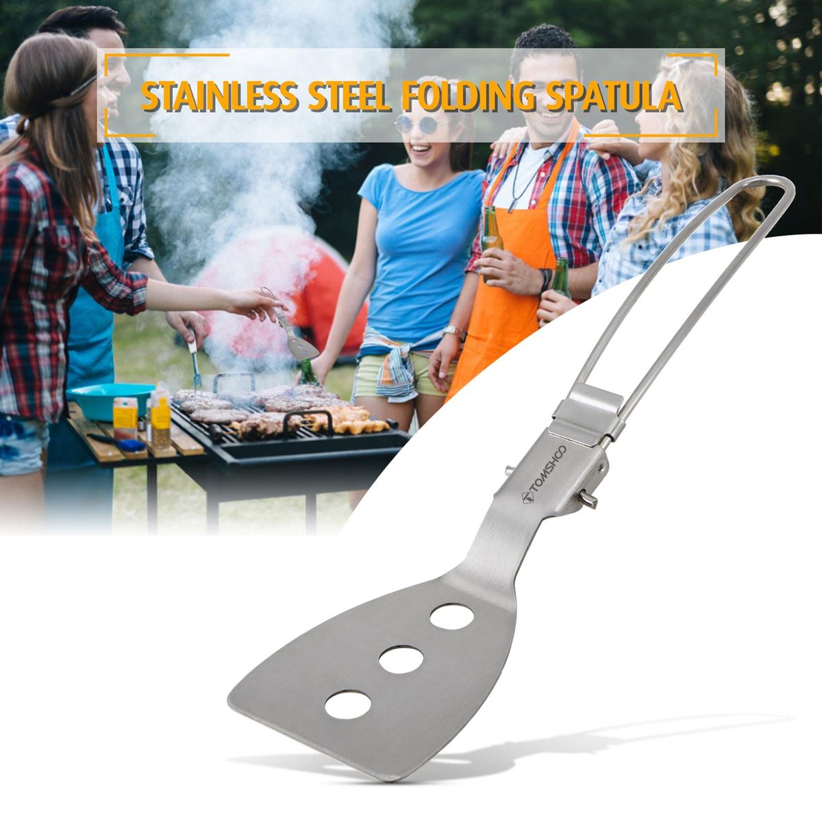 TOMSHOO Stainless Steel Folding Spatula Turner for Outdoor Cooking Camping Hiking BBQ Picnics