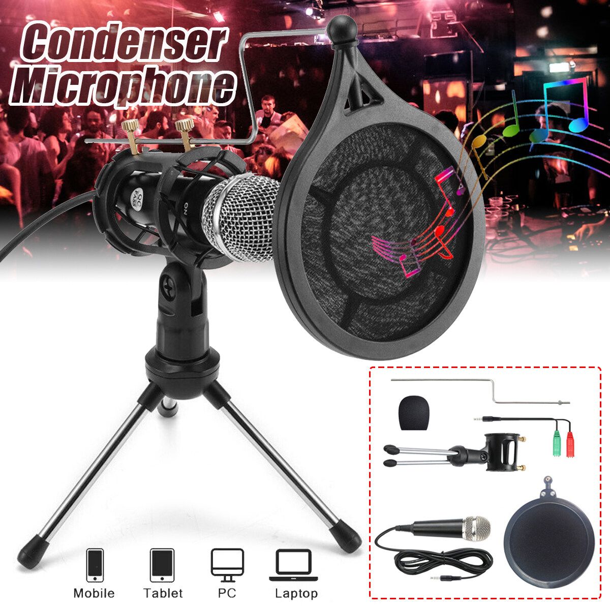 Studio Condenser Microphone Set Recording Broadcasting Mic W/ Stand For PC Phone