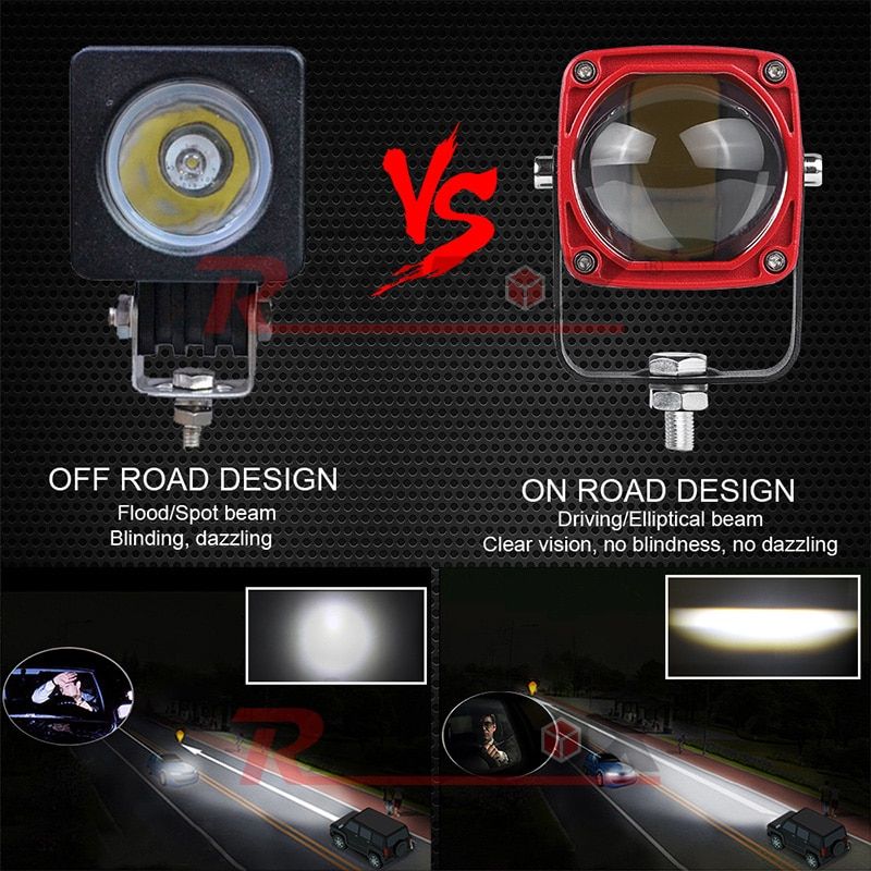 2 Inch 8D Lens Led Work Light 6000K White 3500K Yellow Driving Light Fog Lights Spotlight Car Truck Off Road Motorcycle 12V 24V 2 Pieces Black Cover