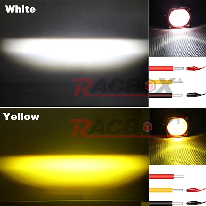2 Inch 8D Lens Led Work Light 6000K White 3500K Yellow Driving Light Fog Lights Spotlight Car Truck Off Road Motorcycle 12V 24V 2 Pieces Black Cover