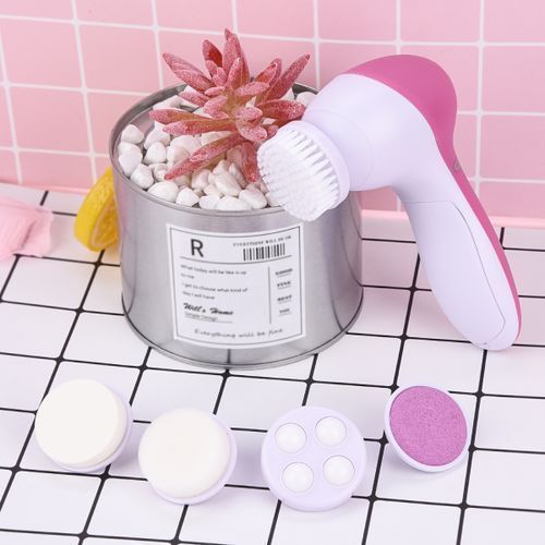 5-in-1 Electric Facial Brush & Massager - Rose Pink/White