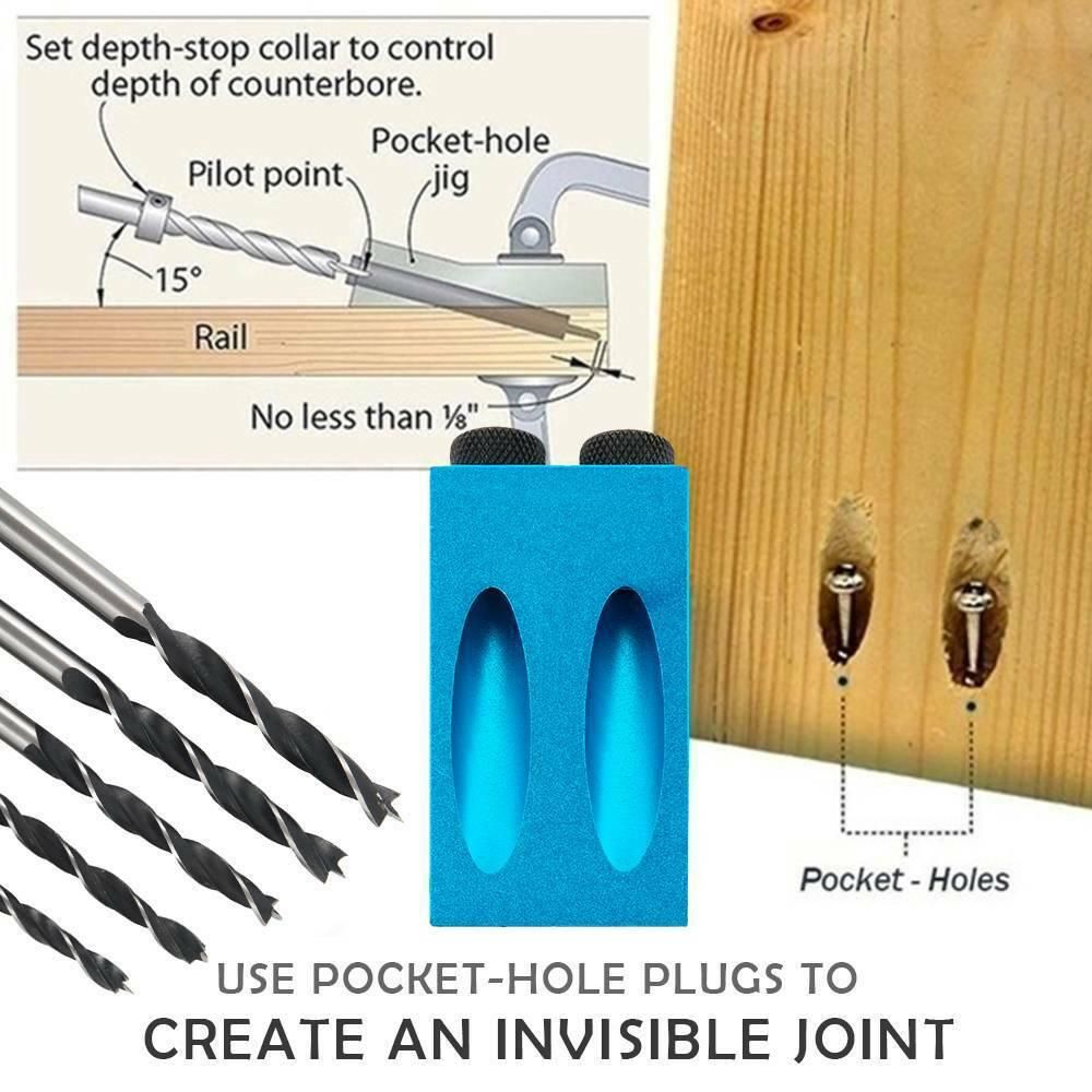 34Pcs Woodworking Pocket Hole Jig Drill Guide Set Hole Puncher Locator Bit Tools