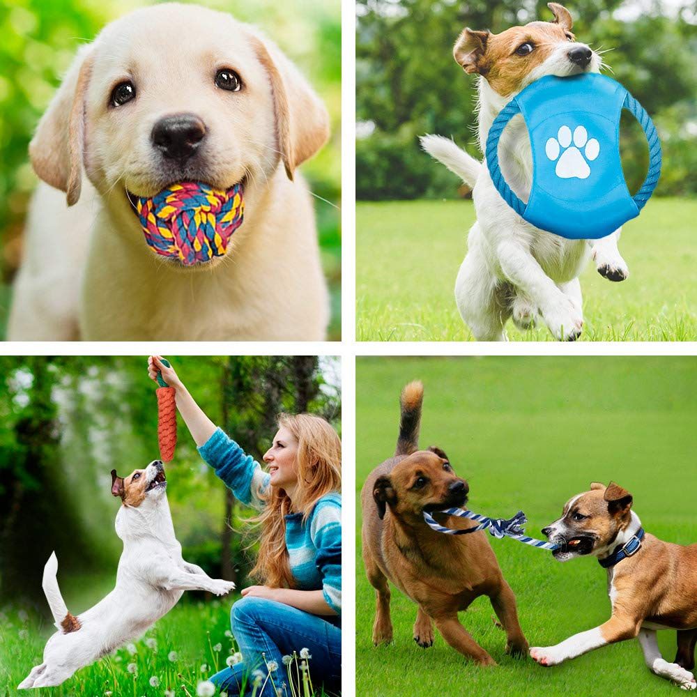 12Pcs Large Dog Toy Sets Chew Rope Toys For Dog Chewing Toys For Dog Outdoor Teeth Clean Toy For Big Dogs Juguete Para Perros-Macaron Dog Toy