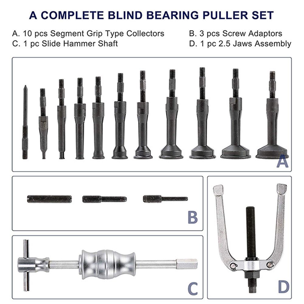 16 PCS Blind Hole Collet Bearing Race And Seal Puller Kit