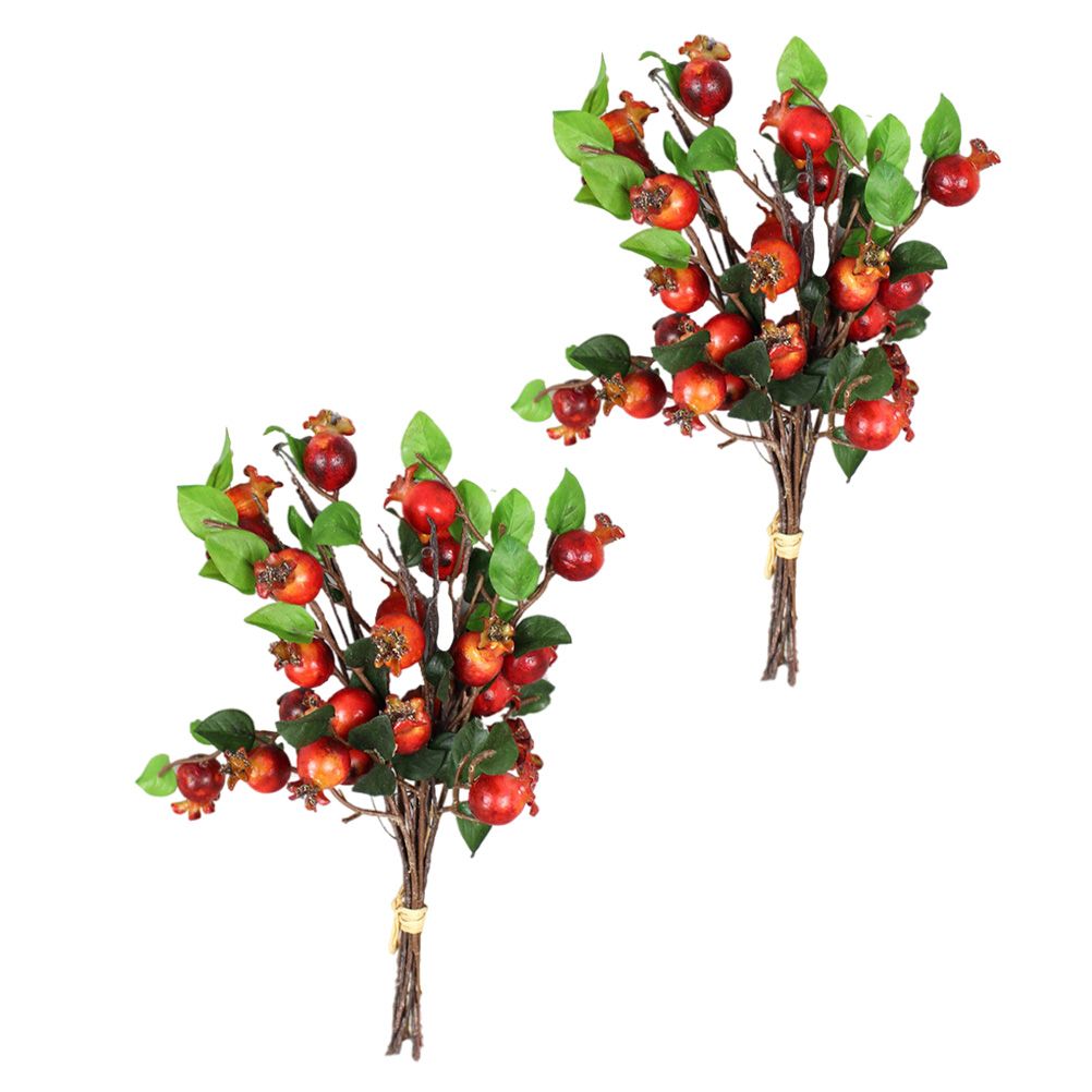2 Artificial Pomegranate Branches Holly Rosehip Berries