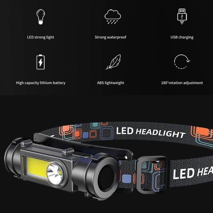 LED Headworn Strong Flashlight With Rechargeable - Black
