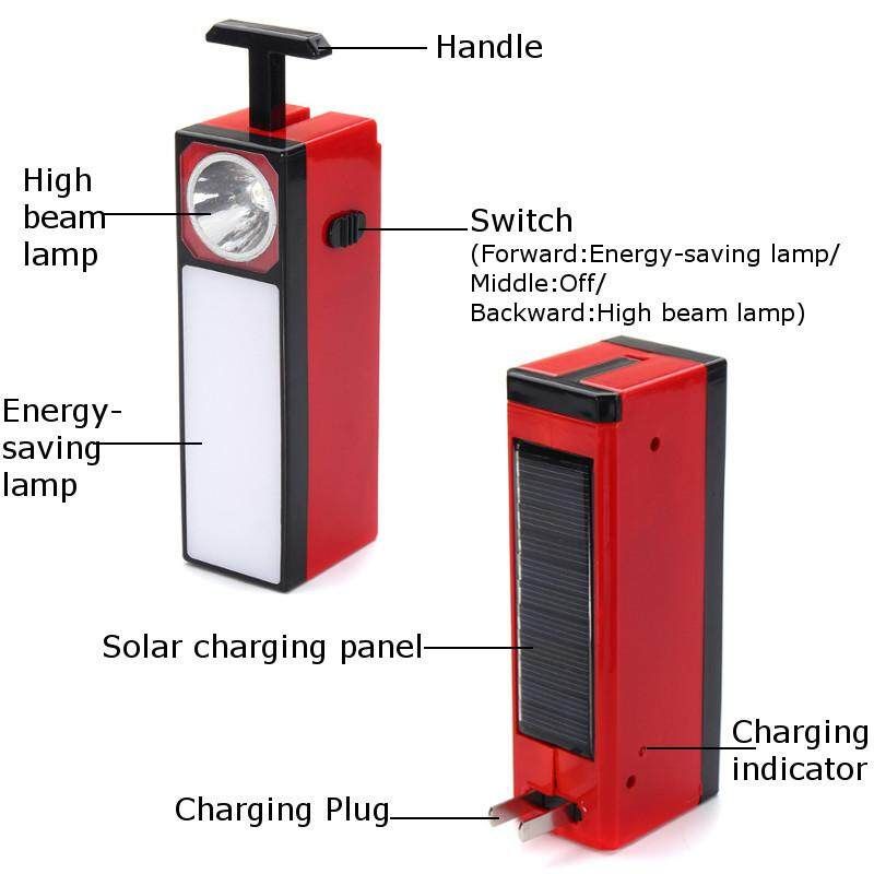 Solar Rechargeable Portable LED Flashlight Camping Reading Light Lantern Lamp