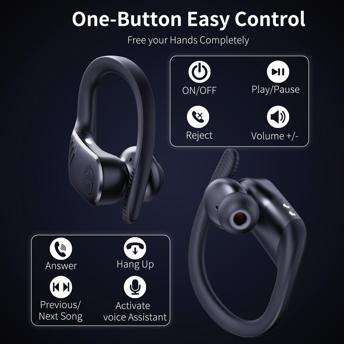 ONIKUMA T10 True Wireless Headphones Bluetooth 5.0 TWS Earbuds with Dual Mic Ear Hook Earphone Twins Sports Headset Touch Control with Charging Box