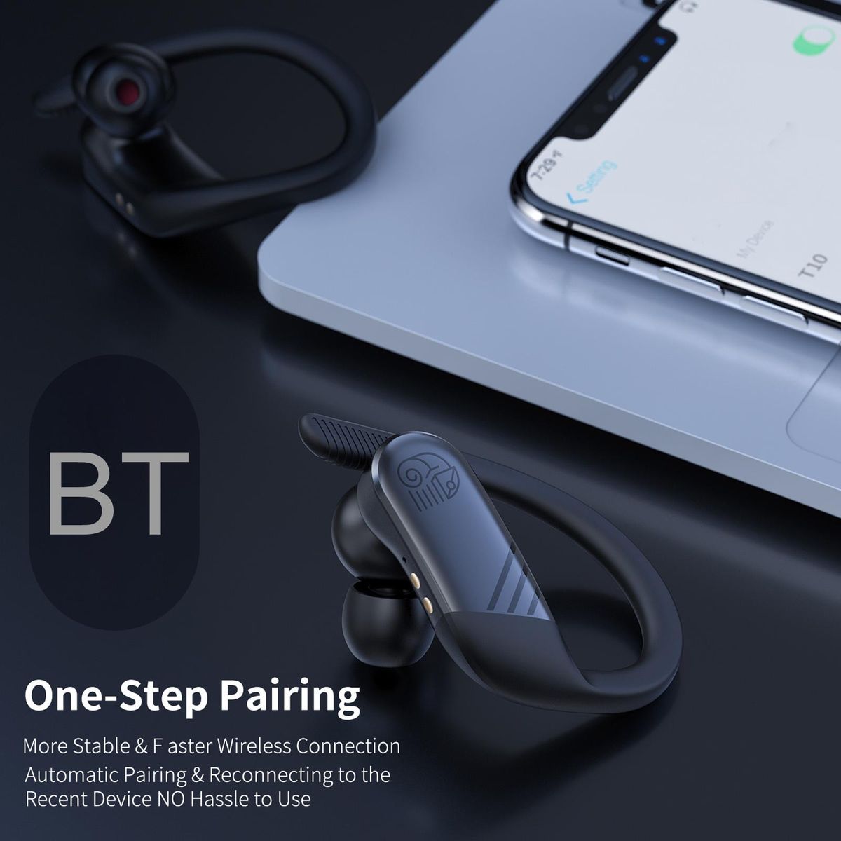 ONIKUMA T10 True Wireless Headphones Bluetooth 5.0 TWS Earbuds with Dual Mic Ear Hook Earphone Twins Sports Headset Touch Control with Charging Box