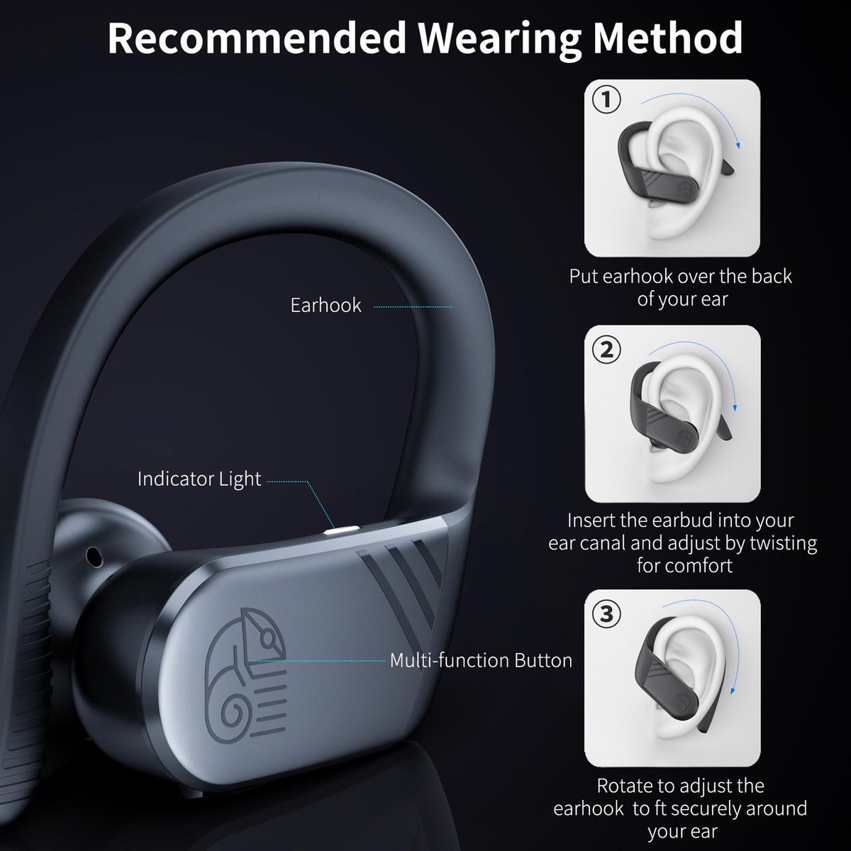 ONIKUMA T10 True Wireless Headphones Bluetooth 5.0 TWS Earbuds with Dual Mic Ear Hook Earphone Twins Sports Headset Touch Control with Charging Box