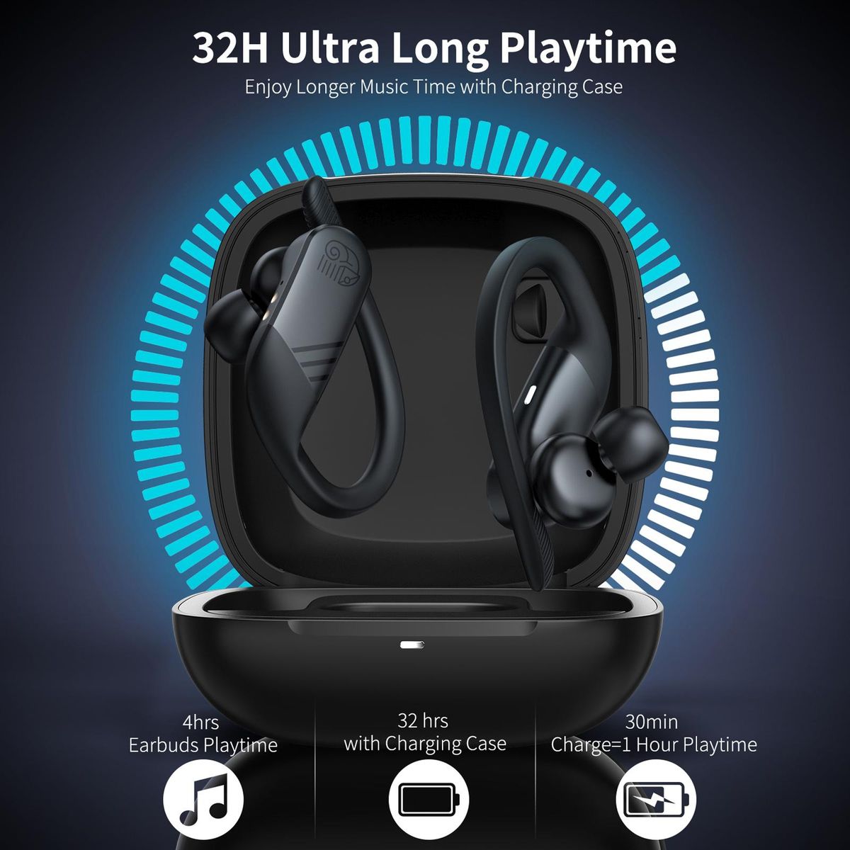 ONIKUMA T10 True Wireless Headphones Bluetooth 5.0 TWS Earbuds with Dual Mic Ear Hook Earphone Twins Sports Headset Touch Control with Charging Box
