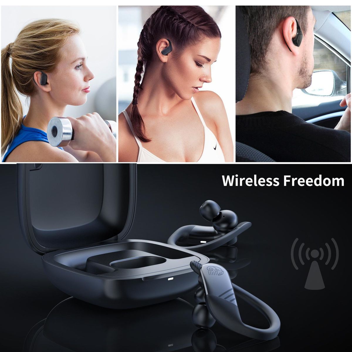 ONIKUMA T10 True Wireless Headphones Bluetooth 5.0 TWS Earbuds with Dual Mic Ear Hook Earphone Twins Sports Headset Touch Control with Charging Box
