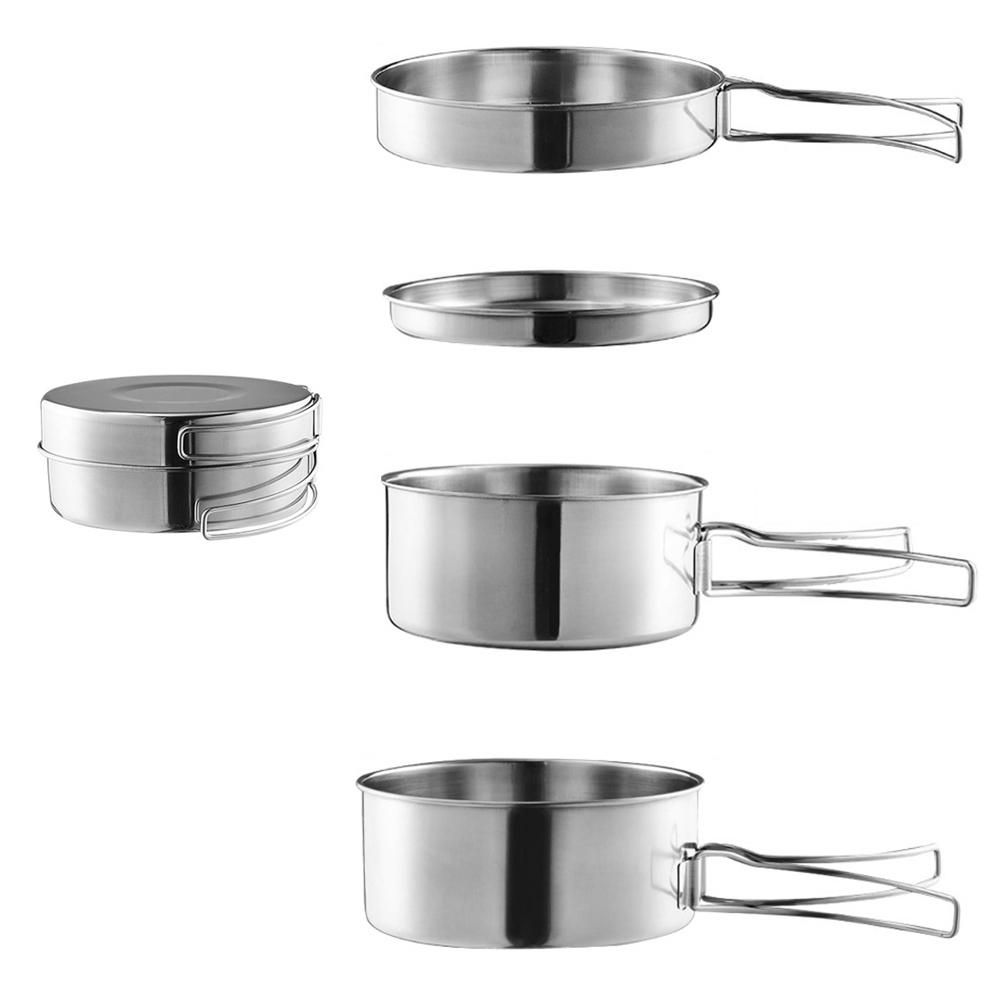 Outdoor Stainless-Steel Camping Cookware Set Hiking Backpacking Cooking Picnic Bowl Pot Set