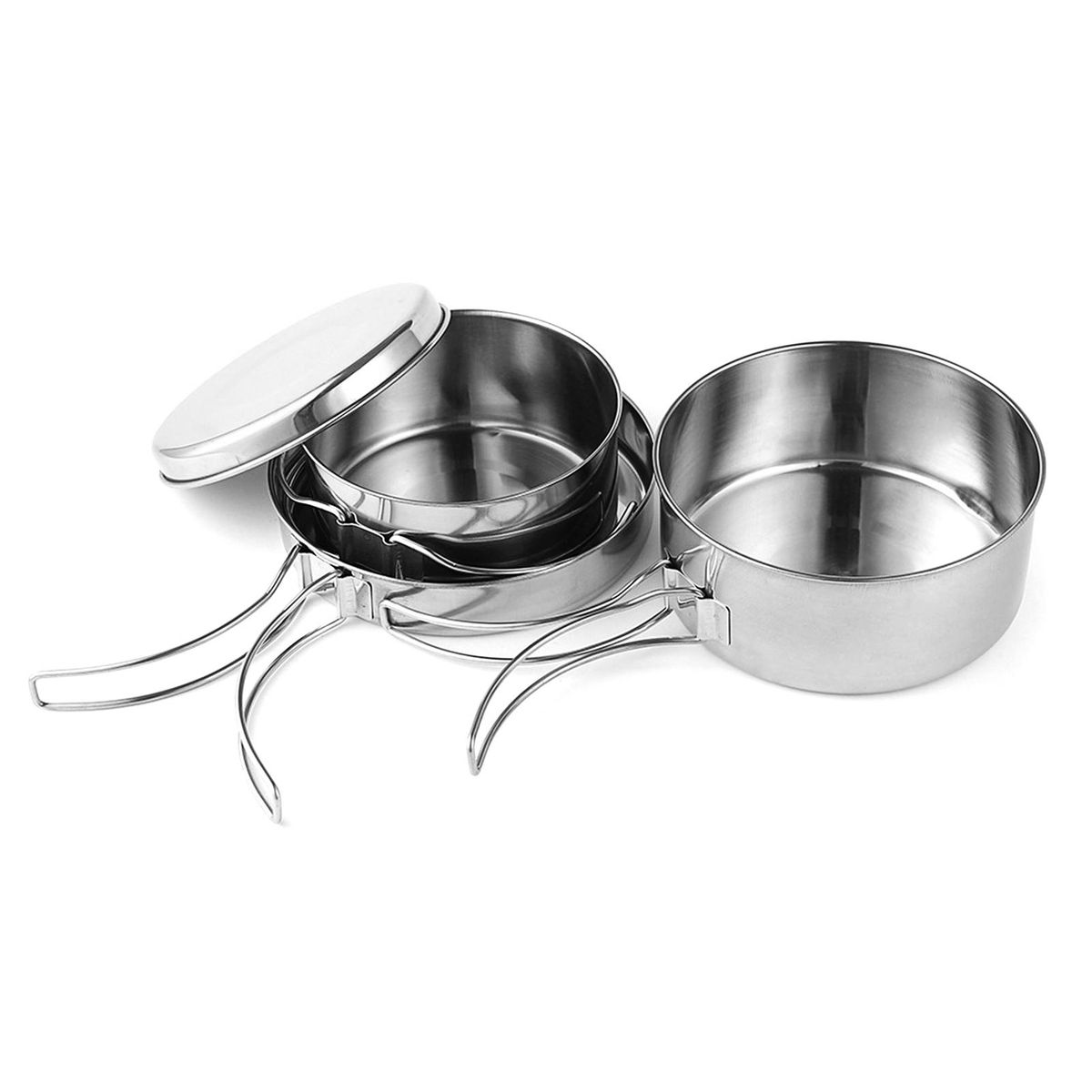 Outdoor Stainless-Steel Camping Cookware Set Hiking Backpacking Cooking Picnic Bowl Pot Set