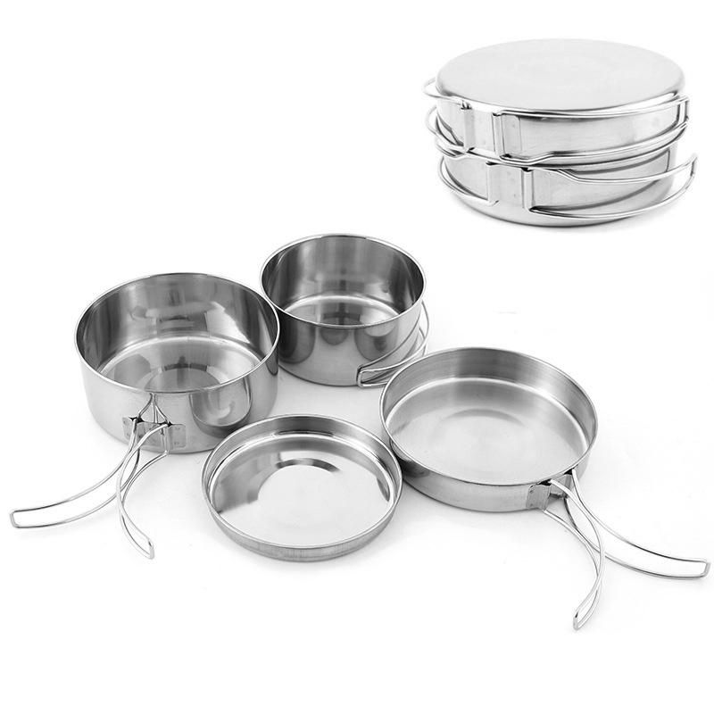 Outdoor Stainless-Steel Camping Cookware Set Hiking Backpacking Cooking Picnic Bowl Pot Set