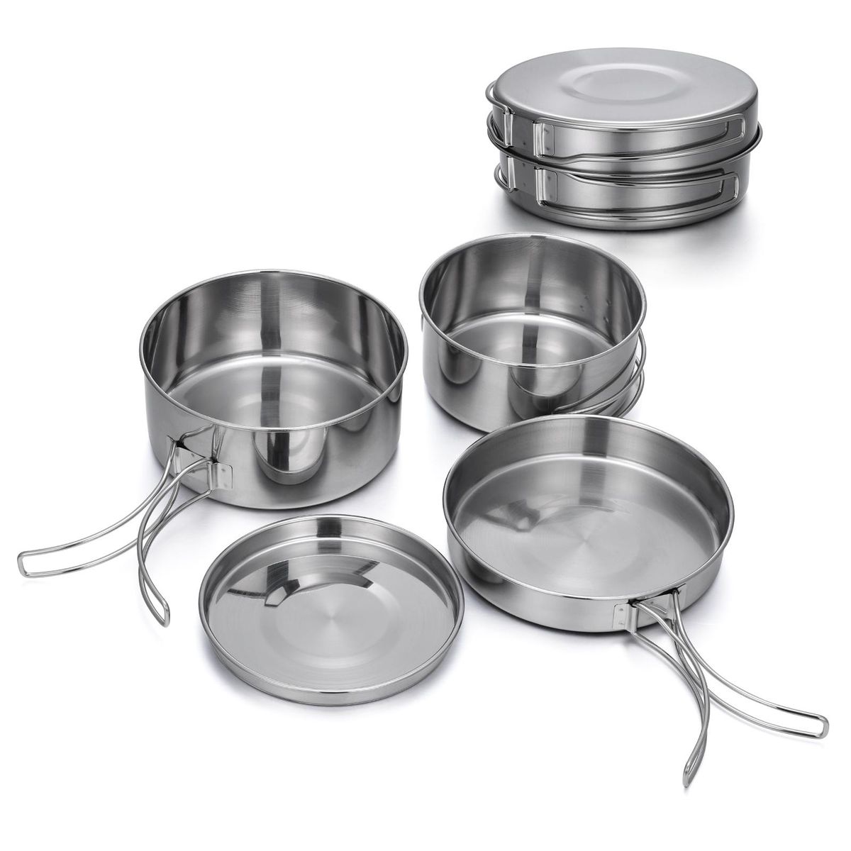 Outdoor Stainless-Steel Camping Cookware Set Hiking Backpacking Cooking Picnic Bowl Pot Set